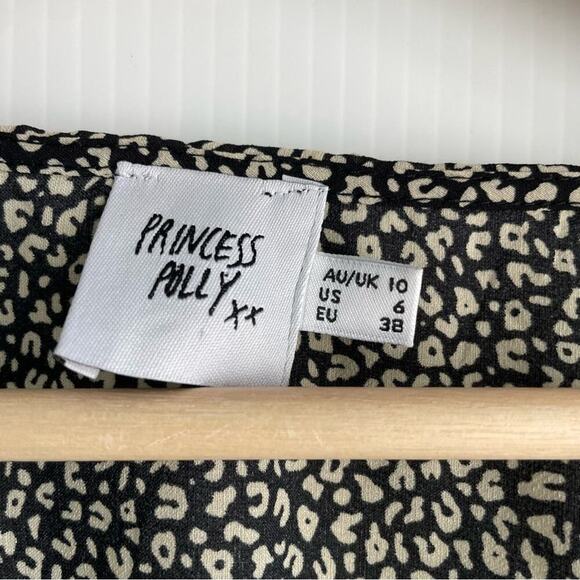 Princess Polly New Mood tie front top long sleeve black animal print size 6 - Picture 3 of 8